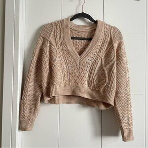 V neck Cable Knit Cropped Boxy Sweater